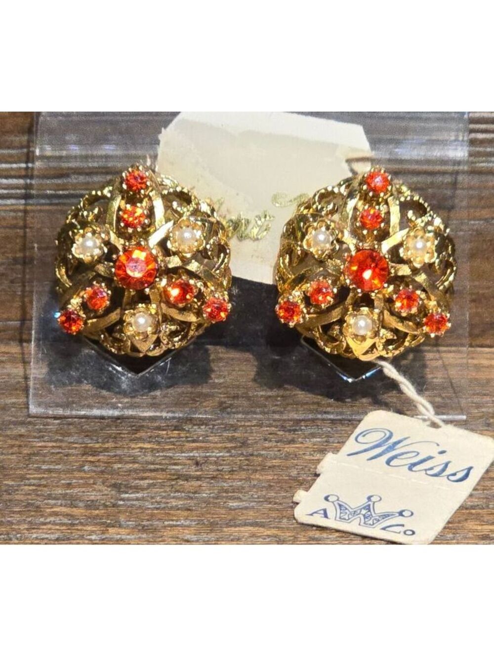 Vintage Weiss Rhinestone Clip Earrings